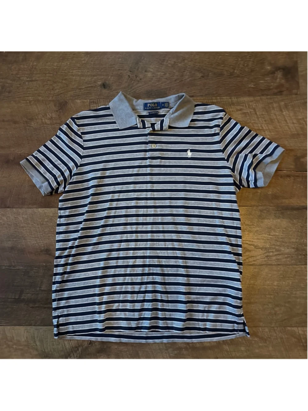 Men's Polo Ralph Lauren Polo M Navy Gray Striped Classic Fit Summer